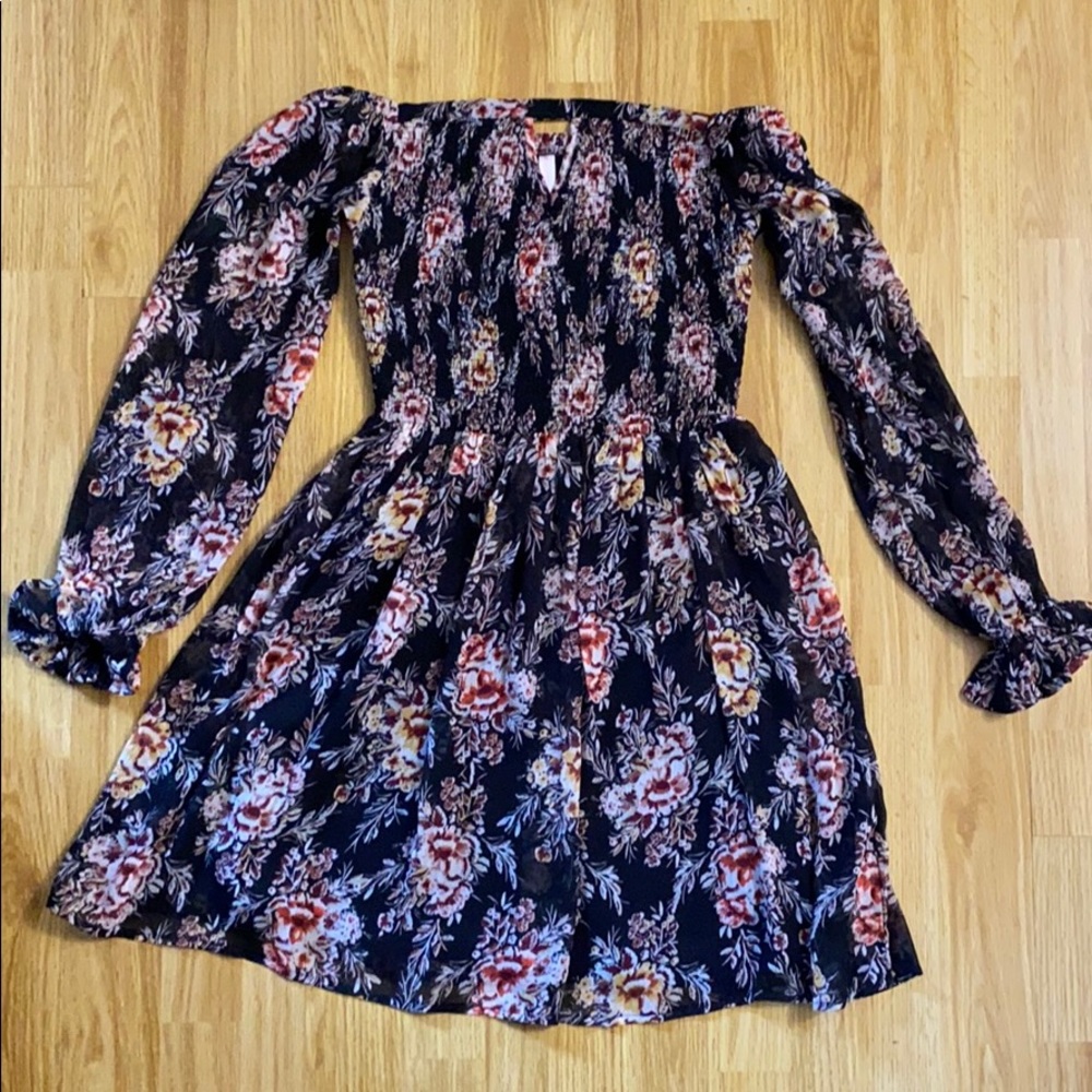 Long Sleeve Off The Shoulder Floral Dress